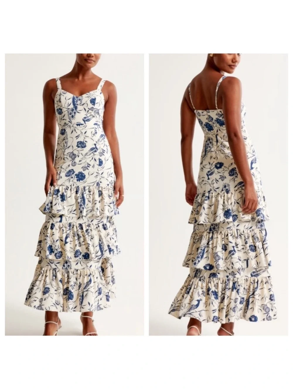Abercrombie & Fitch Cream Maxi Dress with Blue Floral Print